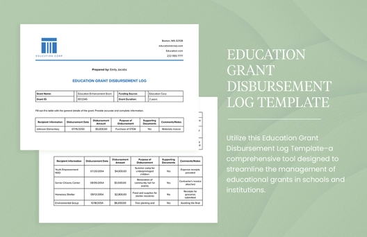 Education Grant Disbursement Log Template Education Grant Disbursement Log Template