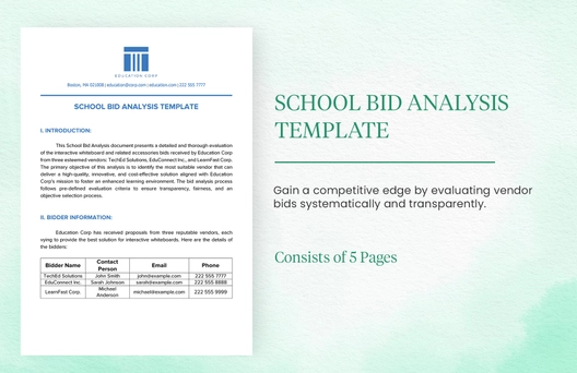 School Bid Analysis Template