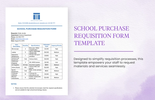 School Purchase Requisition Form Template