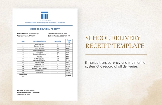 School Delivery Receipt Template