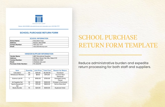 School Purchase Return Form Template School Purchase Return Form Template