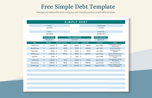 Simple Debt Template Simple Debt Template
