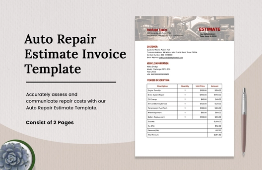 Auto Repair Estimate Invoice Auto Repair Estimate Invoice
