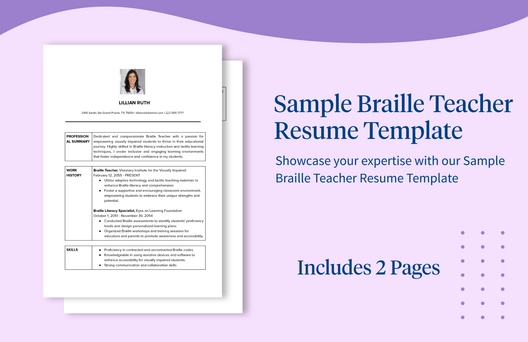 Sample Braille Teacher Resume Template