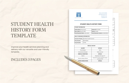 Student Health History Form Template