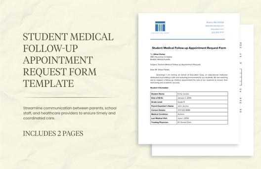 Student Medical Follow-up Appointment Request Form Template