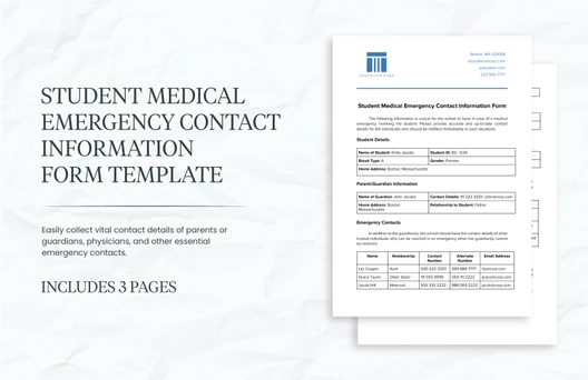 Student Medical Emergency Contact Information Form Template