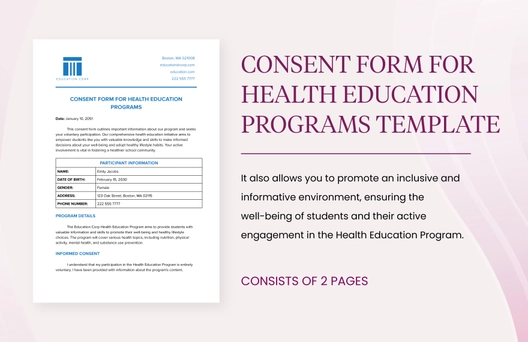 Consent Form for Health Education Programs Template