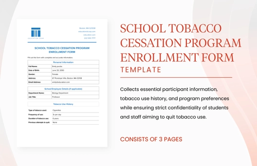 School Tobacco Cessation Program Enrollment Form Template