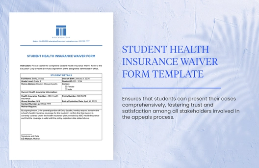 Student Health Insurance Waiver Form Template