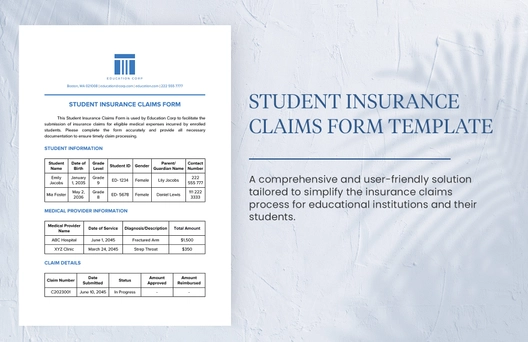 Student Insurance Claims Form Template