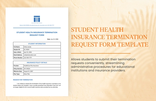 Student Health Insurance Termination Request Form Template