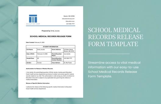 School Medical Records Release Form Template