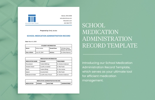 School Medication Administration Record Template