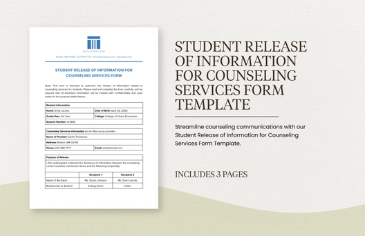 Student Release of Information for Counseling Services Form Template
