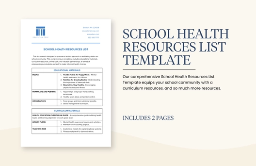 School Health Resources List Template