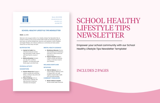 School Healthy Lifestyle Tips Newsletter Template