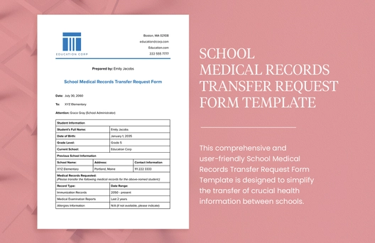 School Medical Records Transfer Request Form Template