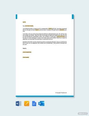 Golf Club Membership Application Letter