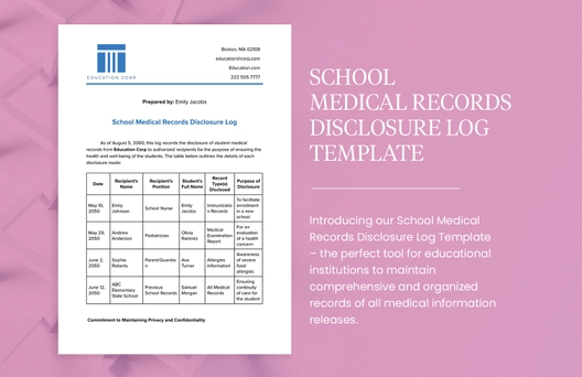 School Medical Records Disclosure Log Template