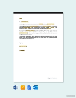 Job Application Letter After Internship