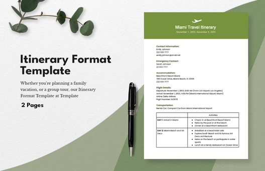 Itinerary Format Template
