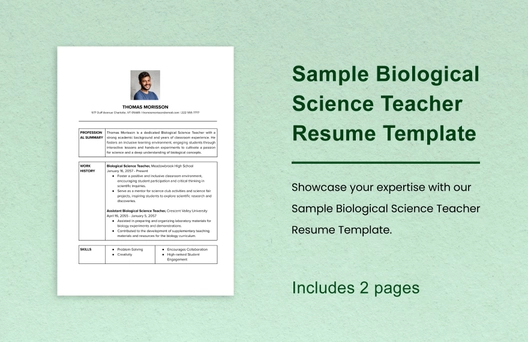 Sample Biological Science Teacher Resume Template