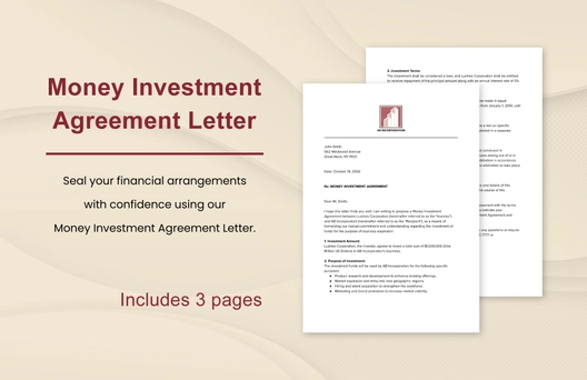 Money Investment Agreement Letter