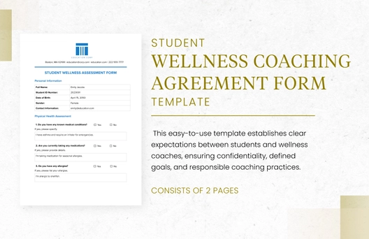 Student Wellness Coaching Agreement Form Template
