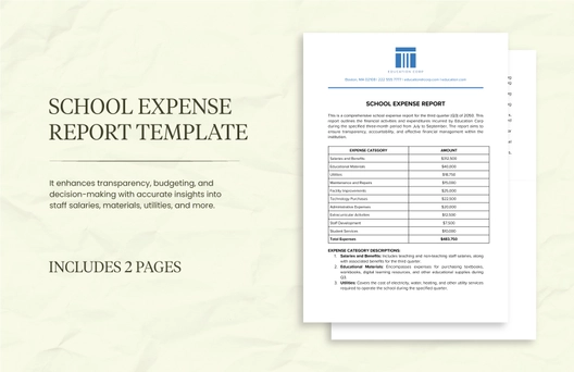 School Expense Report Template