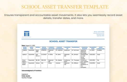 School Asset Transfer Template