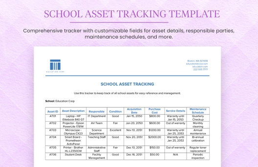 School Asset Tracking Template