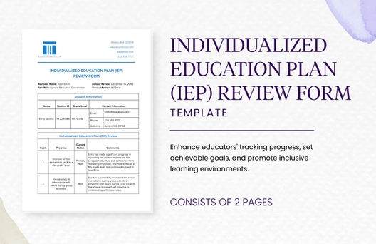 Individualized Education Plan (IEP) Review Form Template Individualized Education Plan (IEP) Review Form Template