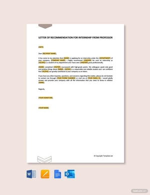 Letter of Recommendation for Internship from Professor