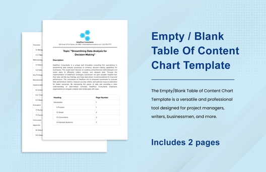 Empty / Blank Table Of Content Chart Template