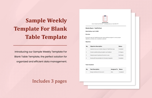Sample Weekly Template For Blank Table Template