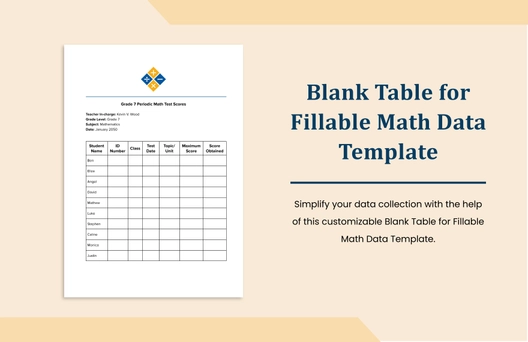 Blank Table for Fillable Math Data Template