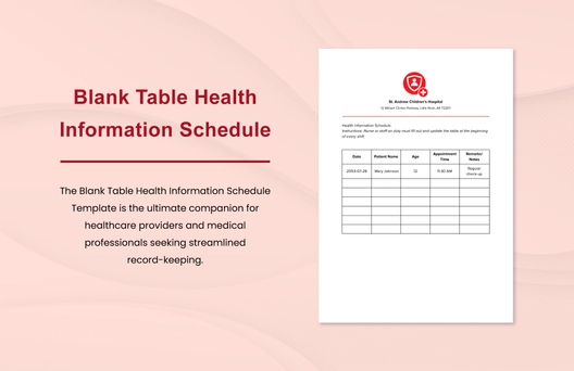 Blank Table Health Information Schedule