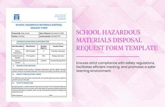 School Hazardous Materials Disposal Request Form Template