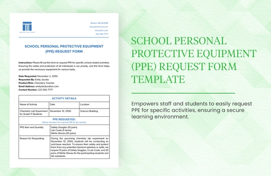 School Personal Protective Equipment (PPE) Request Form Template