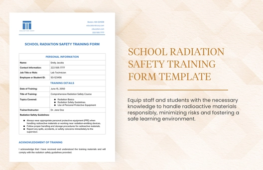 School Radiation Safety Training Form Template