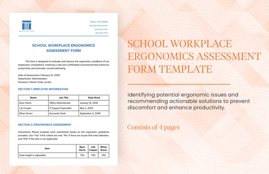 School Workplace Ergonomics Assessment Form Template