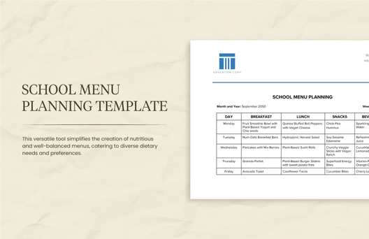 School Menu Planning Template
