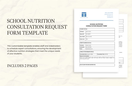 School Nutrition Consultation Request Form Template