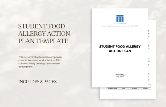 Student Food Allergy Action Plan Template