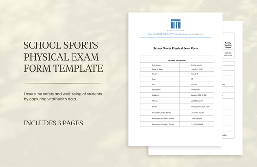 School Sports Physical Exam Form Template