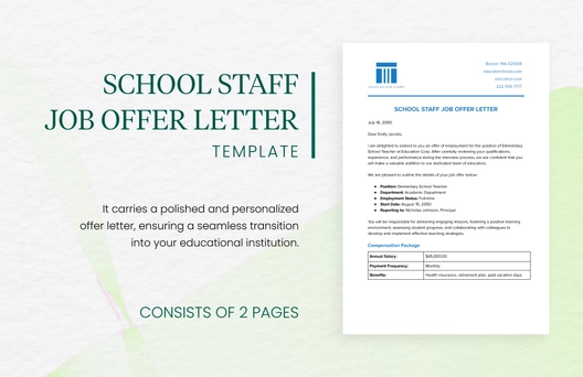 School Staff Job Offer Letter Template