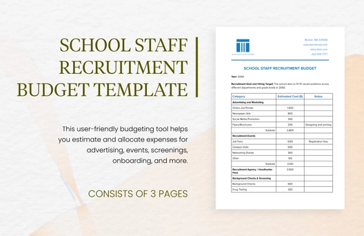 School Staff Recruitment Budget Template
