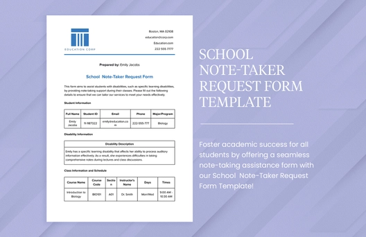 School Note-Taker Request Form Template