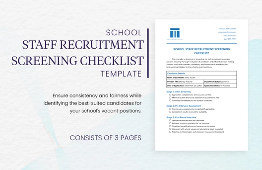 School Staff Recruitment Screening Checklist Template
